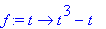 f := proc (t) options operator, arrow; t^3-t end proc